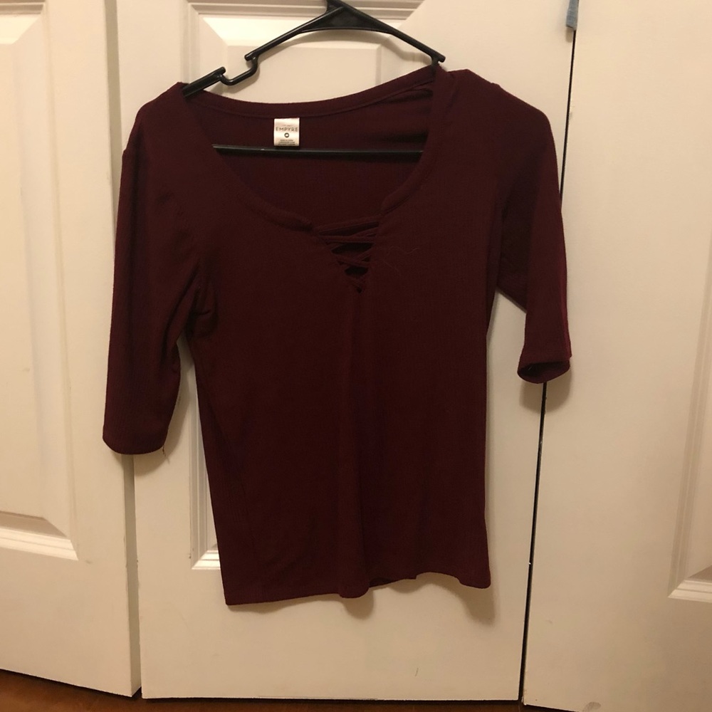 Maroon tight t-shirt with cross cross up top